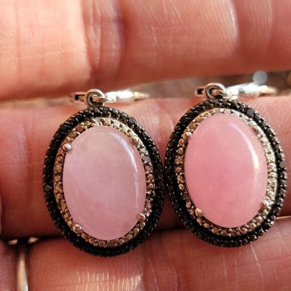 Absolutely stunning rare rose quartz black spinel diamond 925 sterling silver ea - Picture 3 of 16